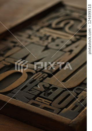 Antique wooden letterpress printing blocks Antique wooden letterpress printing blocks 124899318