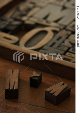 Antique wooden letterpress printing blocks Antique wooden letterpress printing blocks 124899319