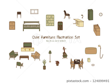 Simple and cute furniture vector illustration set 124899491