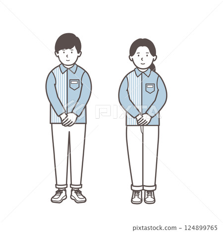 便利商店男女店員的全身插畫 便利商店男女店員的全身插畫 124899765