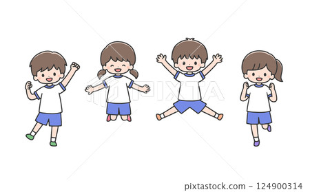 Children in gym clothes jumping 124900314