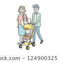 Illustration of a couple going out with a baby and a stroller 124900325