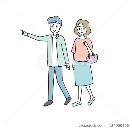 一對情侶外出插畫 一對情侶外出插畫 124900326