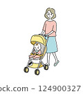 Illustration of a mother going out with her baby in a stroller 124900327