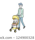 Illustration of a father going out with a baby in a stroller 124900328