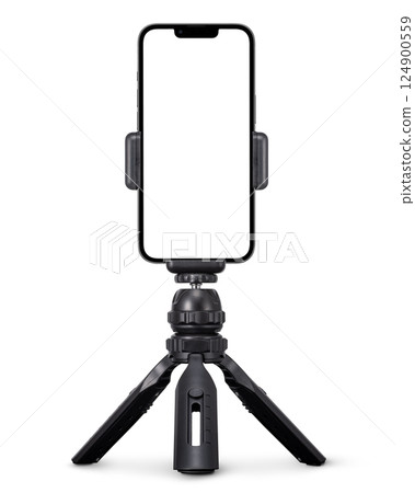 智慧型手機垂直安裝在小型三腳架上 124900559
