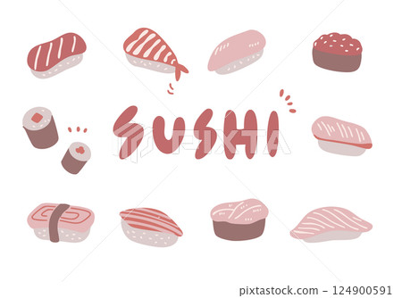 Dull color sushi illustration set 124900591