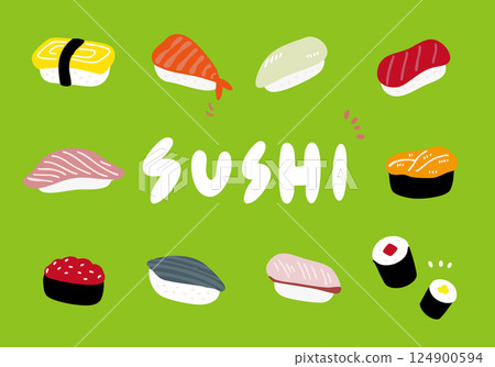 簡單的壽司插畫集 124900594