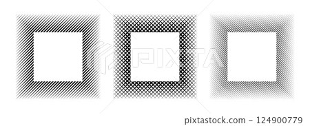 Black linear square frame set. Striped geometric border collection in minimalist style. Thin overlap line picture frame bundle. Simple boarder element pack for photo, cadre, poster, card. Vector 124900779