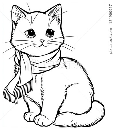 Cat looking up coloring book AI image 124900937