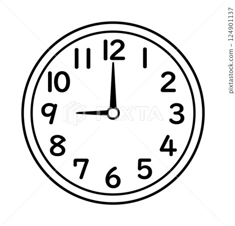 指向 9 點的類比時鐘 124901137