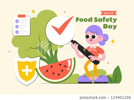 World Food Safety Day Vector Illustration on June 7 to Raise Awareness and Preventive Measures Against Food Safety Risks with Fruits and Vegetables 124901298