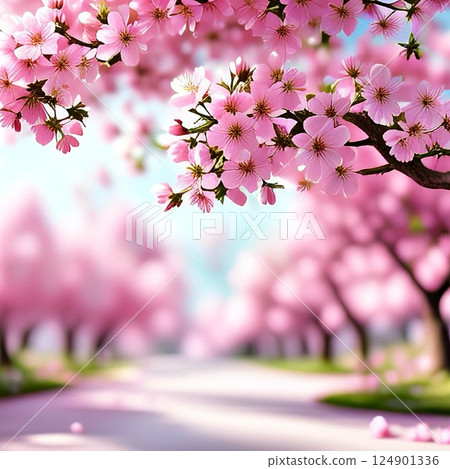 櫻花花瓣舞動的道路 櫻花花瓣舞動的道路 124901336