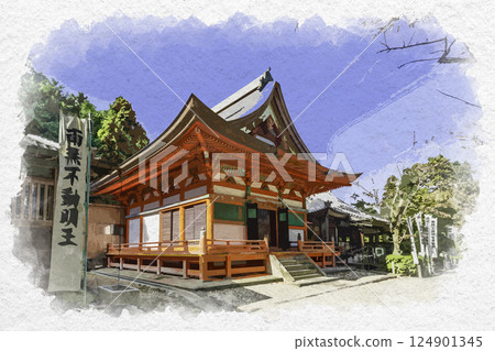 Watercolor painting style: Shinzenji Temple (Jinguji Temple), Honjido, Tarui Town, Gifu Prefecture 124901345