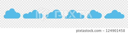 A set of blue clouds of different shapes on a transparent background. A set of blue clouds of different shapes on a transparent background. 124901458