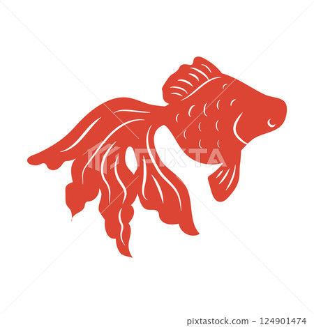 簡單的金魚輪廓,日式風格,木版畫風格 簡單的金魚輪廓,日式風格,木版畫風格 124901474
