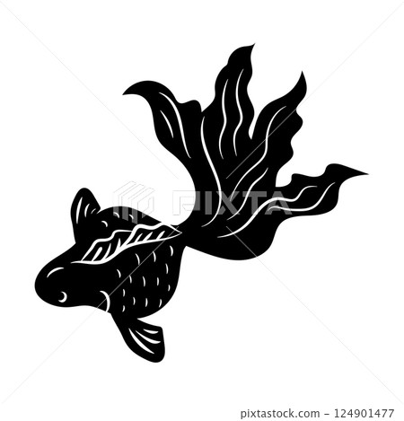Simple goldfish silhouette, Japanese style, woodblock print style Simple goldfish silhouette, Japanese style, woodblock print style 124901477