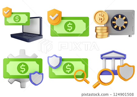 3d payment money protection security icon illustration set bundle 124901508