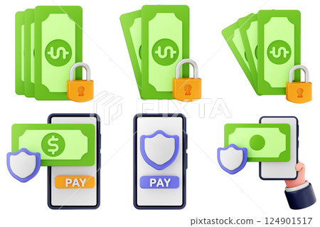 3d payment money protection security icon illustration set bundle 3d payment money protection security icon illustration set bundle 124901517