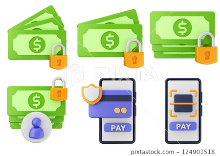 3d payment money protection security icon illustration set bundle 3d payment money protection security icon illustration set bundle 124901518