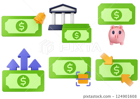 3d money dollar payment finance business icon set bundle 124901608