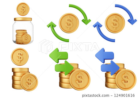 3d money dollar payment finance business icon set bundle 124901616