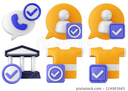 3d verification check mark approve success icon set bundle 124901665
