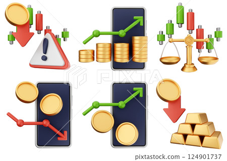3d trading money transaction finance currency icon set bundle illustration 3d trading money transaction finance currency icon set bundle illustration 124901737