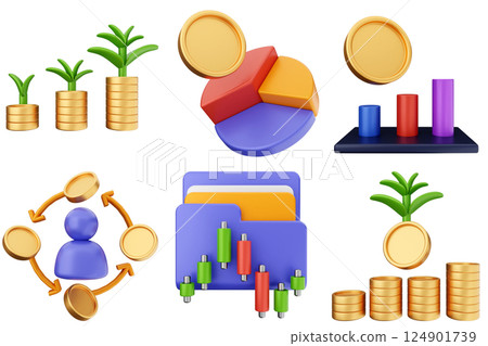 3d trading money transaction finance currency icon set bundle illustration 124901739