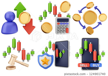 3d trading money transaction finance currency icon set bundle illustration 124901740