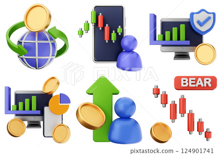 3d trading money transaction finance currency icon set bundle illustration 3d trading money transaction finance currency icon set bundle illustration 124901741