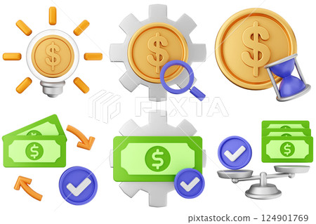 3d money coin dollar transactions icon set bundle 124901769