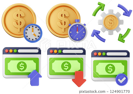 3d money coin dollar transactions icon set bundle 124901770