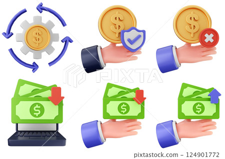 3d money coin dollar transactions icon set bundle 124901772