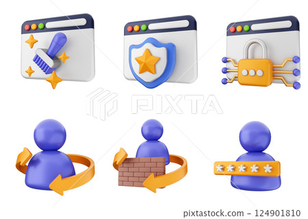 3d internet security protection icon set bundle-插圖素材 [124901810] - PIXTA圖庫