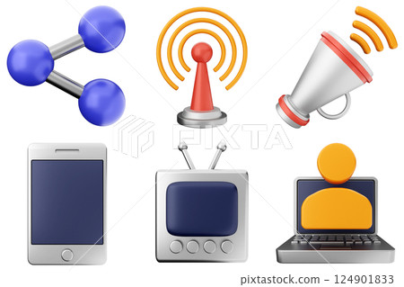 3d media communication icon set bundle 124901833