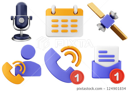 3d media communication icon set bundle 124901834