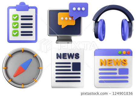 3d media communication icon set bundle 124901836