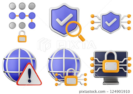 3d cyber security protection shield icon set bundle 3d cyber security protection shield icon set bundle 124901910