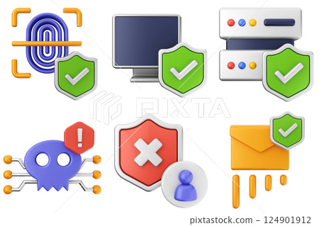 3d cyber security protection shield icon set bundle 124901912