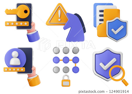3d cyber security protection shield icon set bundle 124901914