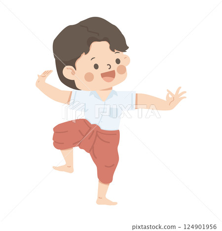 Cute boy student performing traditional Thai dance Cute boy student performing traditional Thai dance 124901956