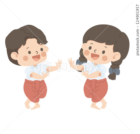 Kid boy and girl student Thai Dance 124901957