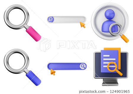 3d search scan magnifying icon bundle set 124901965