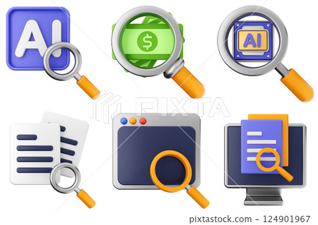 3d search scan magnifying icon bundle set 3d search scan magnifying icon bundle set 124901967