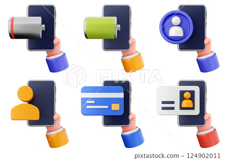 3d hand holding smartphone icon set bundle 124902011