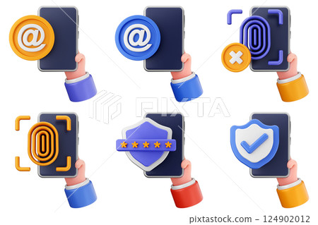 3d hand holding smartphone icon set bundle 124902012