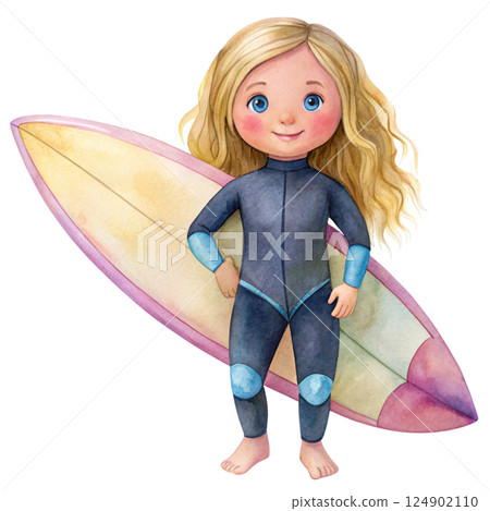 Cute kid wearing sportswear Play sports Watercolor Minimal watercolor 124902110