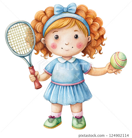 Cute kid wearing sportswear Play sports Watercolor Minimal watercolor 124902114