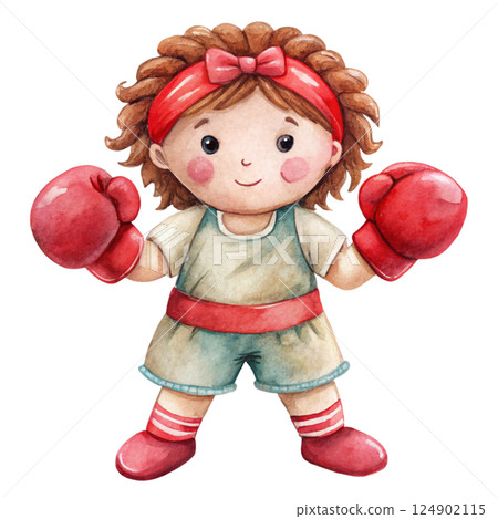 Cute kid wearing sportswear Play sports Watercolor Minimal watercolor 124902115